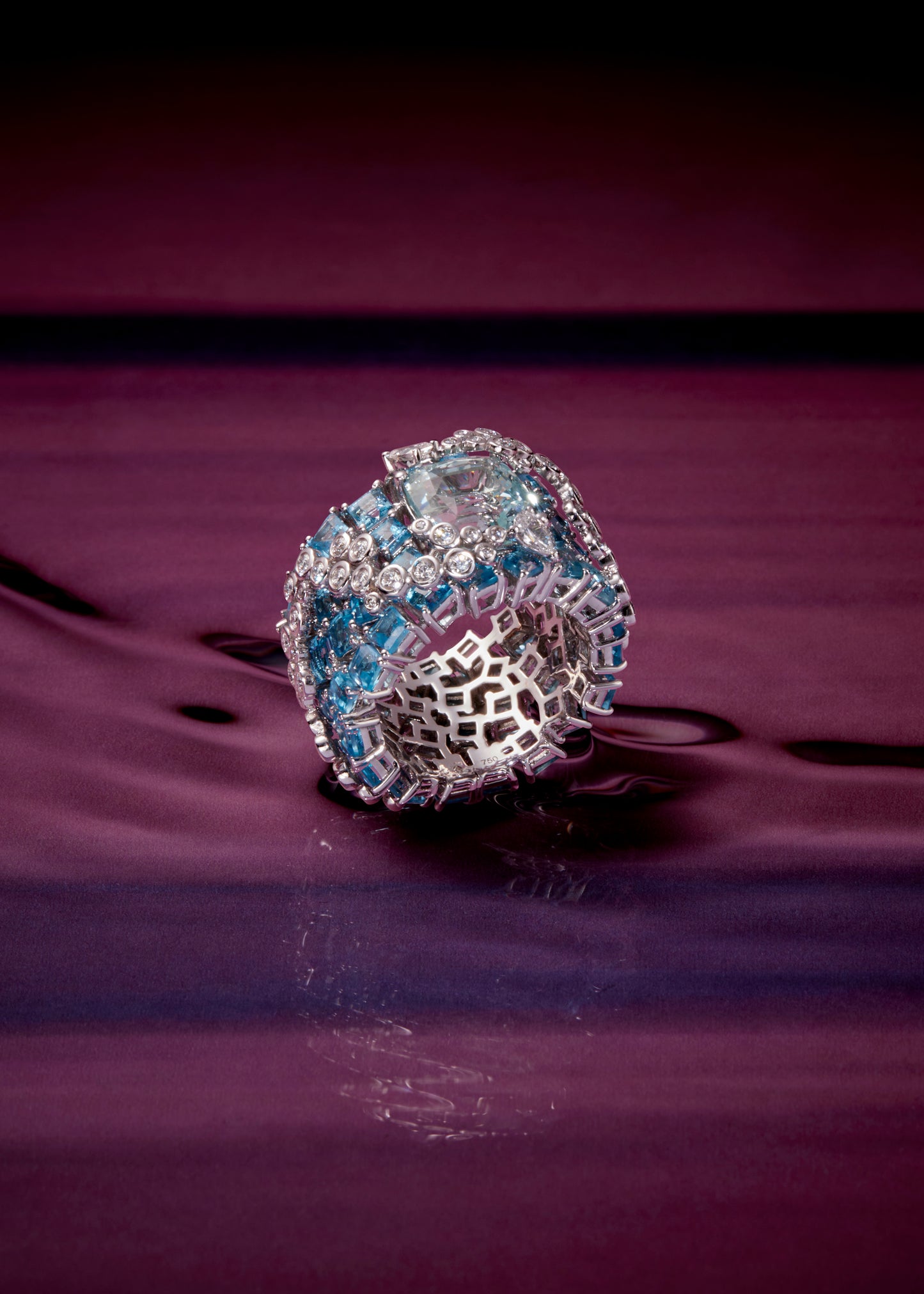 Aquamarine Blue Topaz and Diamonds Ring