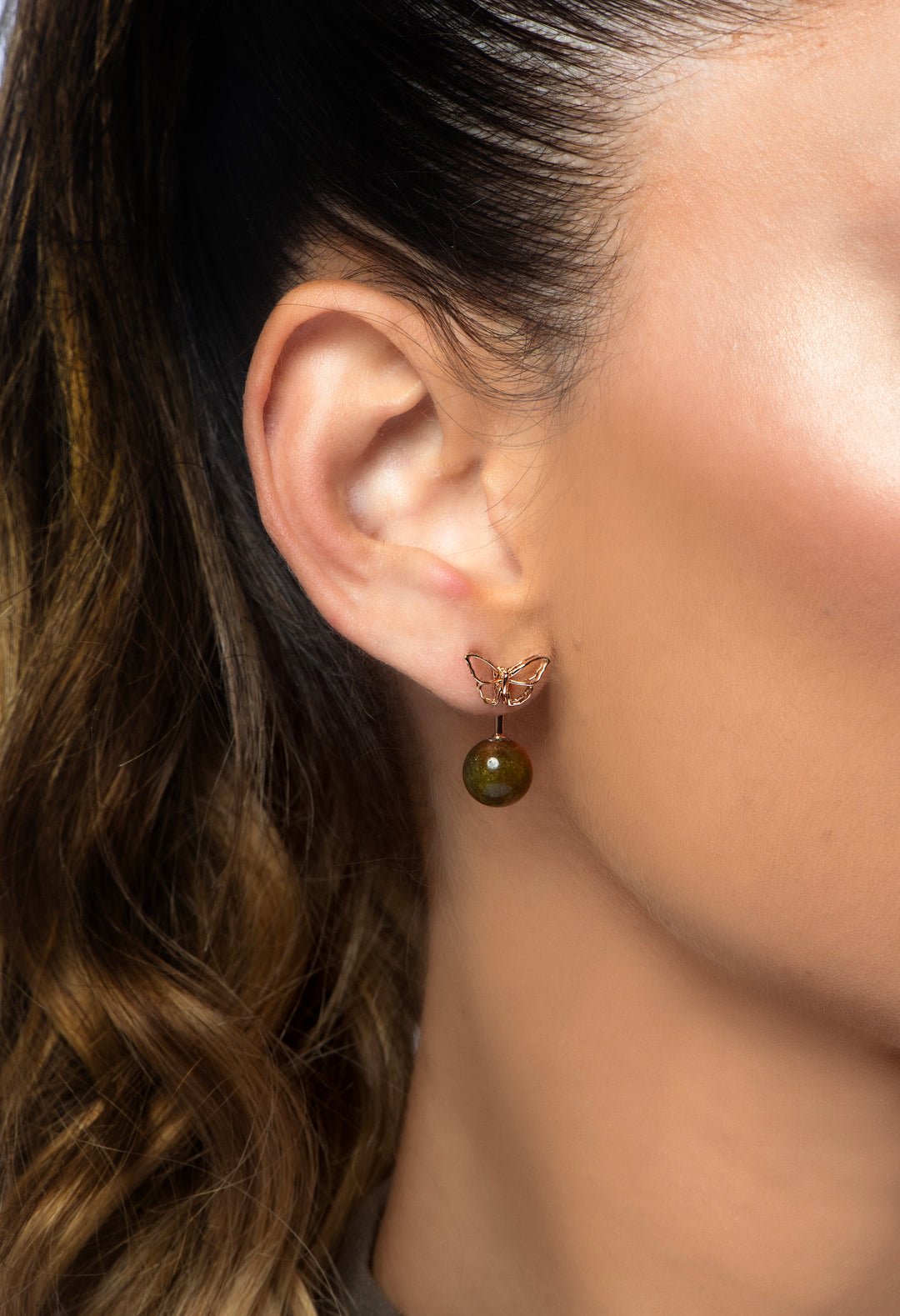 18K Rose Gold Unakite Earrings