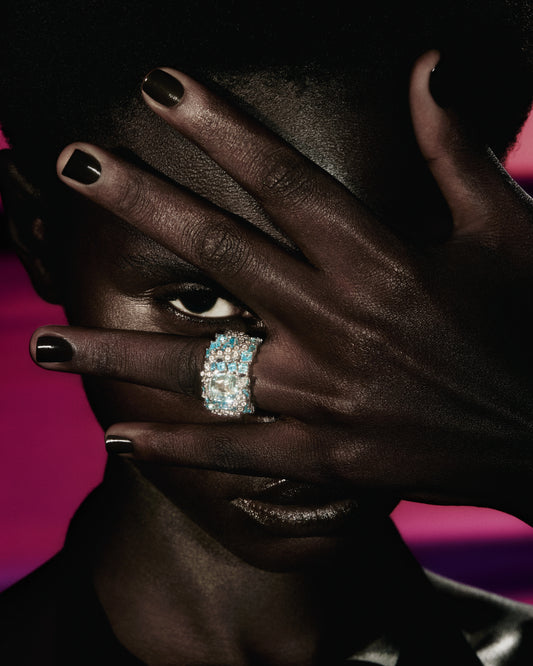 Aquamarine Blue Topaz and Diamonds Ring