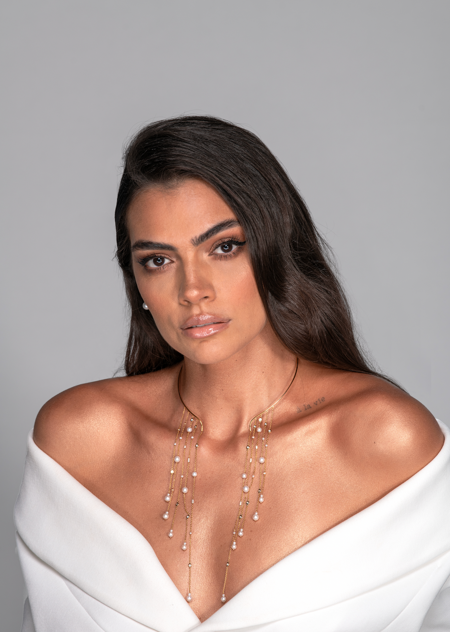 Colar de queda de água em ouro rosa 18K