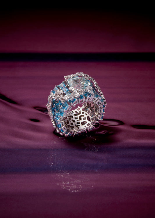 Aquamarine Blue Topaz and Diamonds  Ring