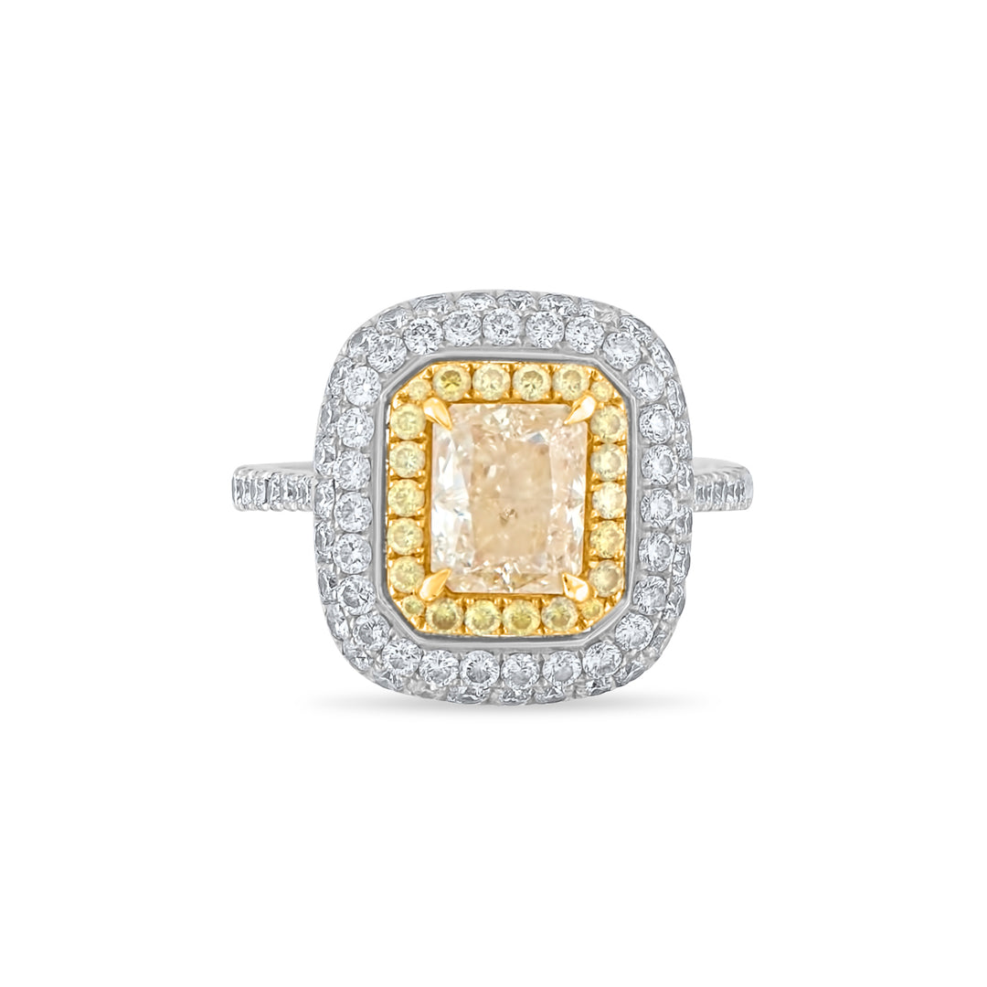 Anel de noivado elegante com diamante amarelo em ouro branco 18K