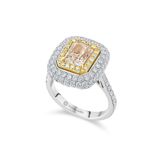 Fancy Yellow Diamond Engagment Ring 18K White Gold